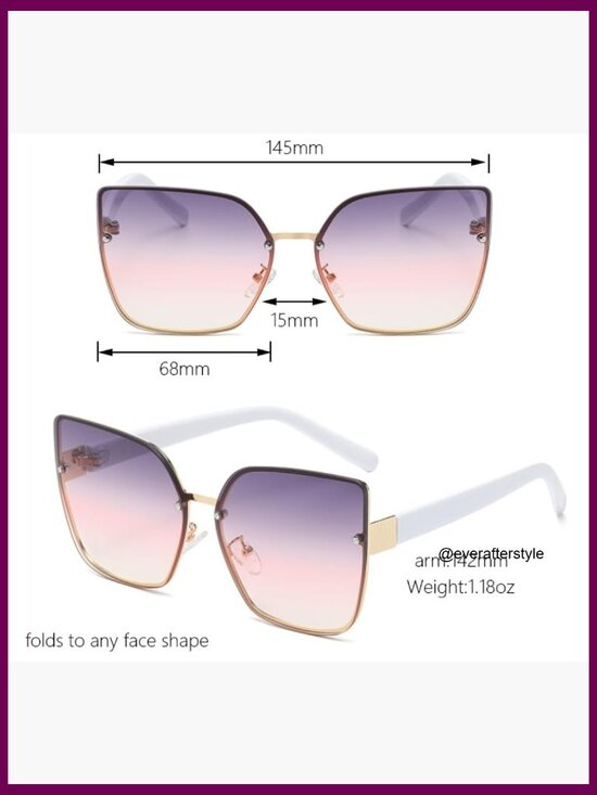 Oversized Square Sunglasses, Rimless Design, Metal Frame with Gold Accents, UV main image 4